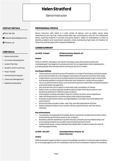 Dance Instructor resume example & guide [Get hired quick]