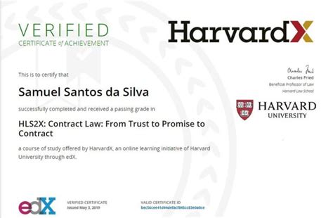 Certificate from Harvard university. Course: Contract Teacher: Charles Fried # ...