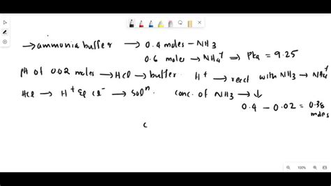 SOLVED: A buffer system contains 0.25M NH4+ and 0.19M NH3. pka of NH4 is 9.25. How many moles of ...