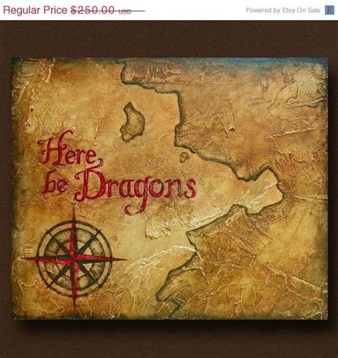 Abstract Map Original Painting Here be Dragons Heavy | Etsy | Here be dragons, Map, Old maps