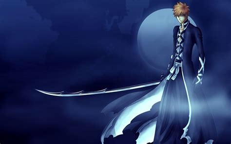 Descargar fondos de pantalla 4k, Ichigo Kurosaki, la espada, la luna, el manga, Bleach | Bleach ...