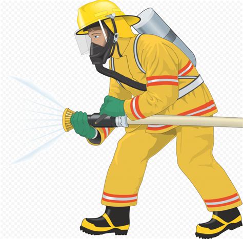 HD Cartoon Clipart Firefighter Holding Hose PNG | Citypng