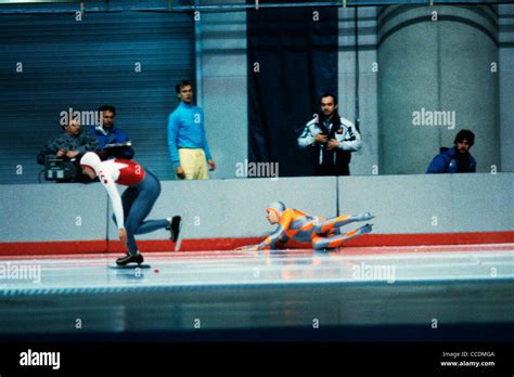 Dan Jansen (USA) crashes during the 500 meter speed skating event at ...