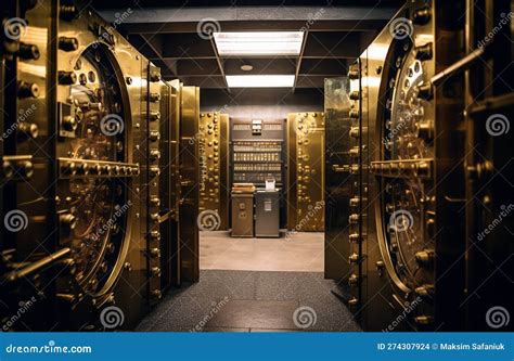 Safe Deposit Boxes Room in Bank Vault. Inside in Bank Vault Room with Dollars and Euro Money ...