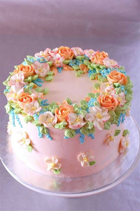 "Spring" cake with buttercream flowers | Buttercream flower cake, Cake ...