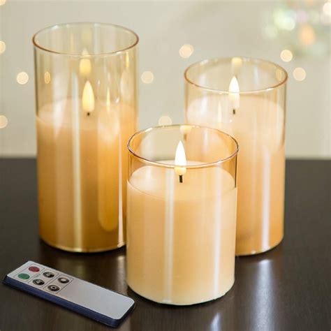 Eywamage Glass Flameless Candles with Remote Flickering Real Wax Wick ...