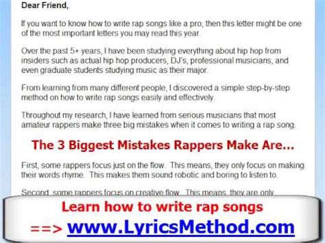 How to Write a Rap Song - Learn To Write Rap Lyrics Tips - Lyrics Method - Part 1 of 5 - YouTube