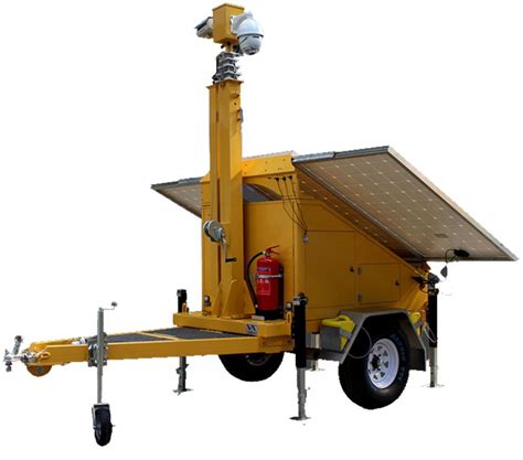 Portable Solar Surveillance Tower Trailer : 30′ Mast, Single Axle Ball Hitch Trailer, (3) Solar ...