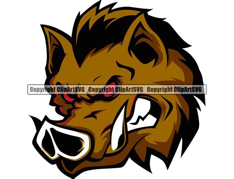 Boar Wild Hog Pig Razorback Head Animal Angry Cartoon College - Etsy