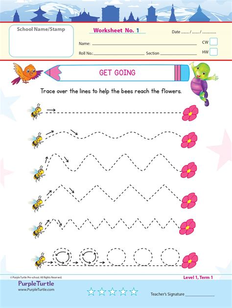 Purple Turtle Worksheets For LKG English, Maths EVS 100 Worksheets (100 ...