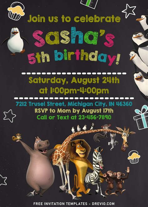 11+ Summer Best Madagascar Themed Birthday Invitation Templates | Birthday invitation templates ...