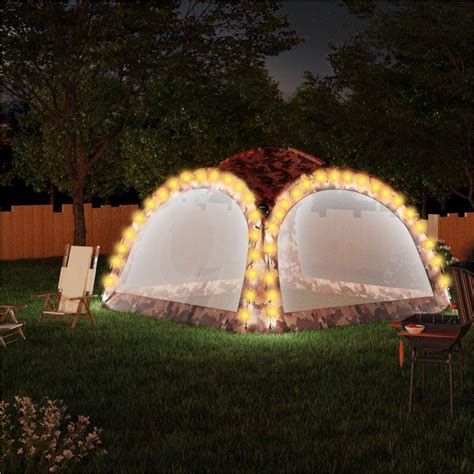 Party Tent with LED and 4 Sidewalls 3.6x3.6x2.3 m Camouflage