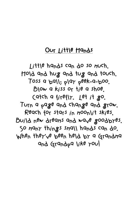 a poem written in black ink on a white paper with the words, our little ...