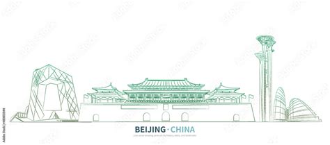 Beijing cityscape line drawing vector. sketch style china landmark ...