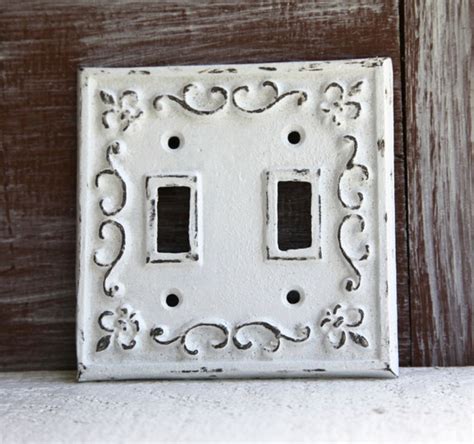 White Double Light Switch Cover Distressed by LoweryDesigns