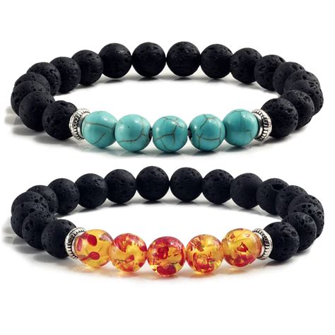 Chakra Balance Yoga Beads Bracelet Charm Black Lava Rock Volcanic Stone Bangle Bracelets Fashion ...