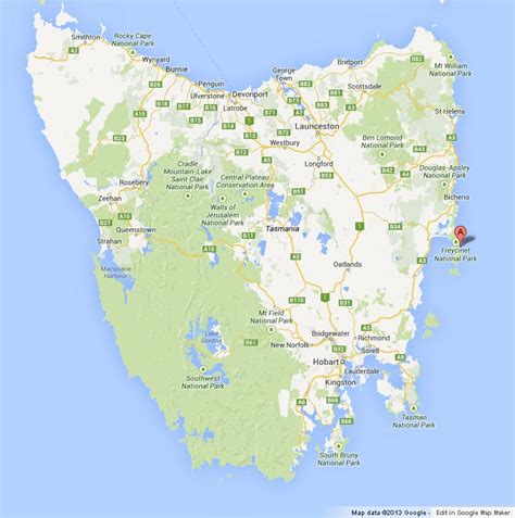 Wineglass Bay on Map of Tasmania