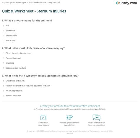 Quiz & Worksheet - Sternum Injuries | Study.com