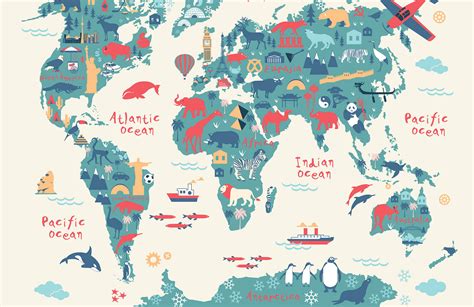 world map kids printable - illustrated map of the world for kids childrens world map kids - Drew ...