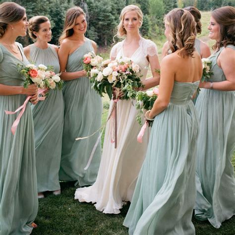 Elegant Sage Green Bridesmaid Dresses Long A Line Chiffon One Shoulder Junior Bridesmaid Dress ...