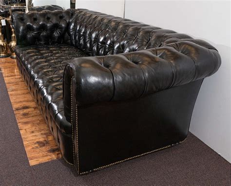 Midcentury Chesterfield Sofa in Tufted Black Leather at 1stDibs | black leather tufted sofa ...