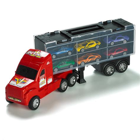 15" Carrier Truck Toy Car Transporter Includes 6 Metal Cars Toy For ...