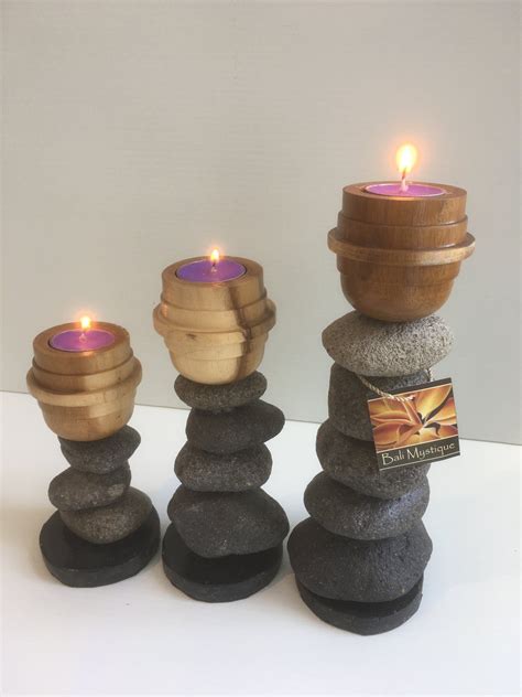 Set of 3 River Stone Candle Holders | Stone candle holder, Stone candles, Candle holders