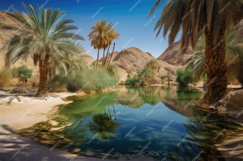 Premium AI Image | Desert mirage of a lush oasis with palm trees and ...