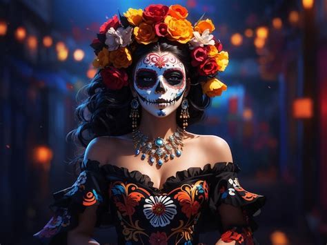 Premium AI Image | Portrait of a woman with mexican sugar skull makeup