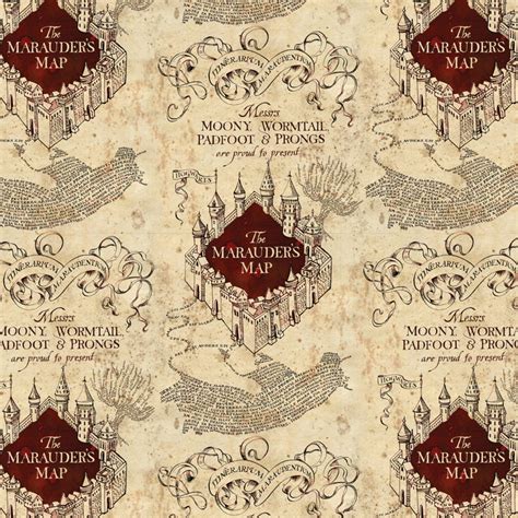 Harry Potter Wizarding World Marauders Map Tan 100% Cotton Fabric by The Yard - Walmart.com ...