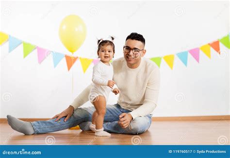 Happy Father and Little Daughter at Birthday Party Stock Image - Image of adorable, father ...