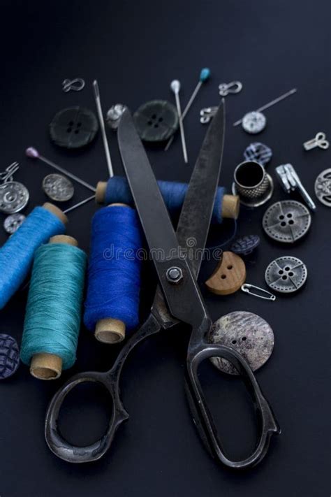 Tailoring Tools and Accessories on Black Background Stock Image - Image of instruments, design ...