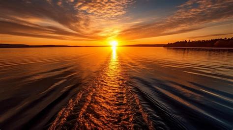 Premium AI Image | A sunset over the water with a golden sunset