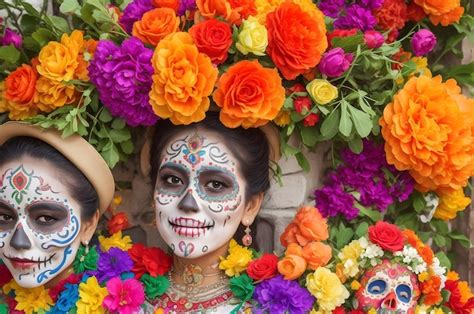 Premium AI Image | Colorful Homage to Mexican Culture Celebrating 'Day of the Dead' Traditions