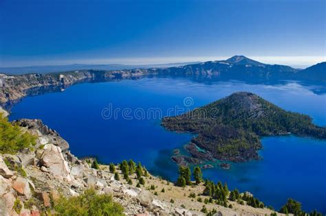 Wizard Island at Crater Lake Volcano in Oregon Stock Photo - Image of ...