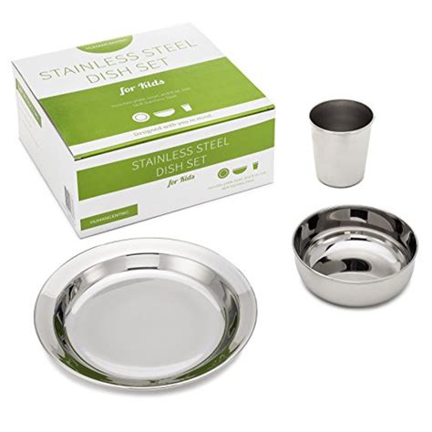 Stainless Steel Dish Set for Kids, with Plate, Bowl, and Cup - BPA Free - by HumanCentric - The ...