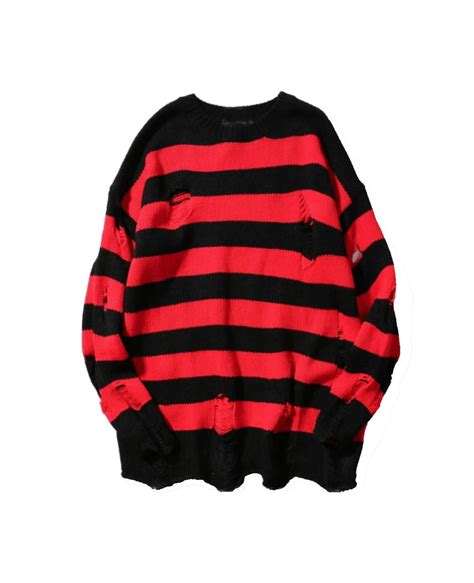 Kurt Cobain Ripped Hole Red And Black Striped Sweater