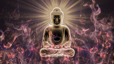 Buddha, Sitting, Closed Eyes, Digital Art, Buddhism, Meditation, Glowing, Fire, Blurred, Fractal ...