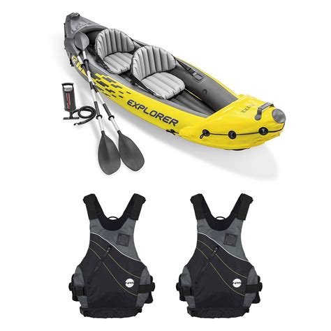 Intex Explorer Inflatable Kayak w/ Air Pump & Blue Sm/Med. Life Jacket (2 Pack) - Walmart.com