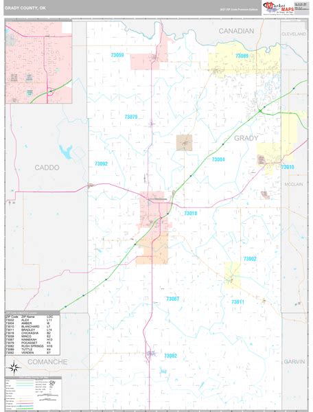 Grady County, OK Wall Map Premium Style by MarketMAPS