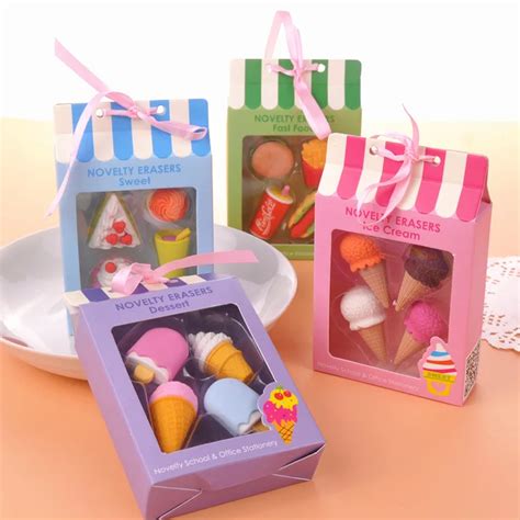 10box Novelty Sweet Ice cream Fast food Erasers Kits Study Writing Stationery Kids Birthday ...