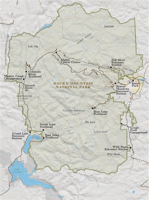 A Simple Overview Map of Rocky Mountain National Park. This basic map ...