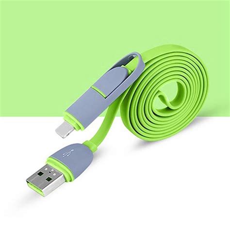 Buy Data Sync Charger Cable 2 In 1 USB Flat Dual-use Android Green for Iphone at affordable ...