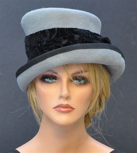 Ladies Gray Hat, Formal Winter Hat, Women's Gray Wool Felt Hat, Gray ...