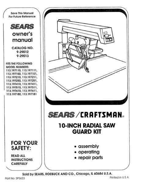 Craftsman Radial Arm Saw Manual | PDF | Knife | Tools