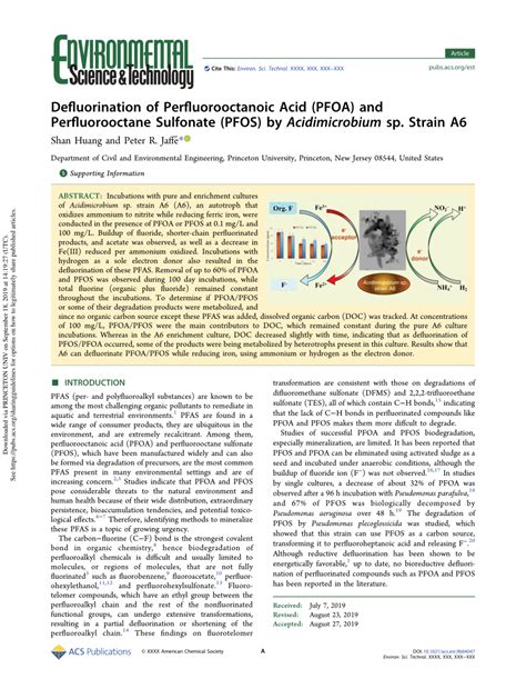 (PDF) Defluorination of Perfluorooctanoic Acid (PFOA) and ...