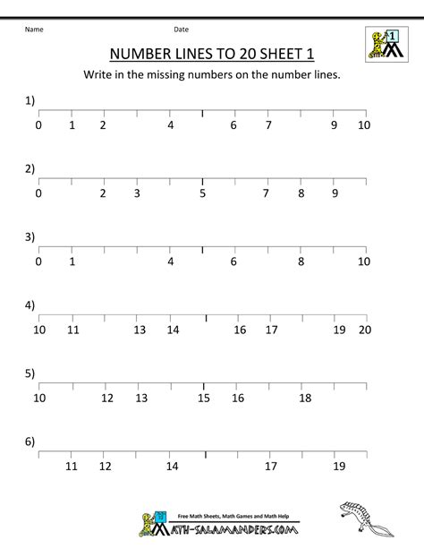 Grade 1 Number Line Worksheets