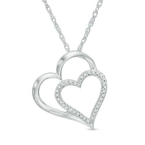 #ZALES - #Zales 1/10 CT. T.W. Diamond Tilted Double Heart Pendant in Sterling Silver at Zale ...