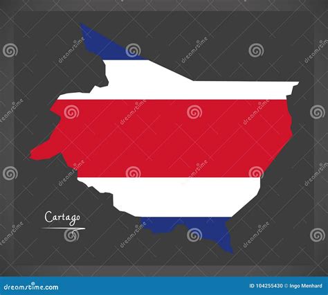 Cartago Map of Costa Rica with National Flag Illustration Stock Vector - Illustration of ...