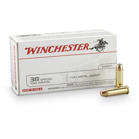 Winchester, .38 Special, FMJ, 130 Grain, 50 Rounds - 12044, .38 Special Ammo at Sportsman's Guide